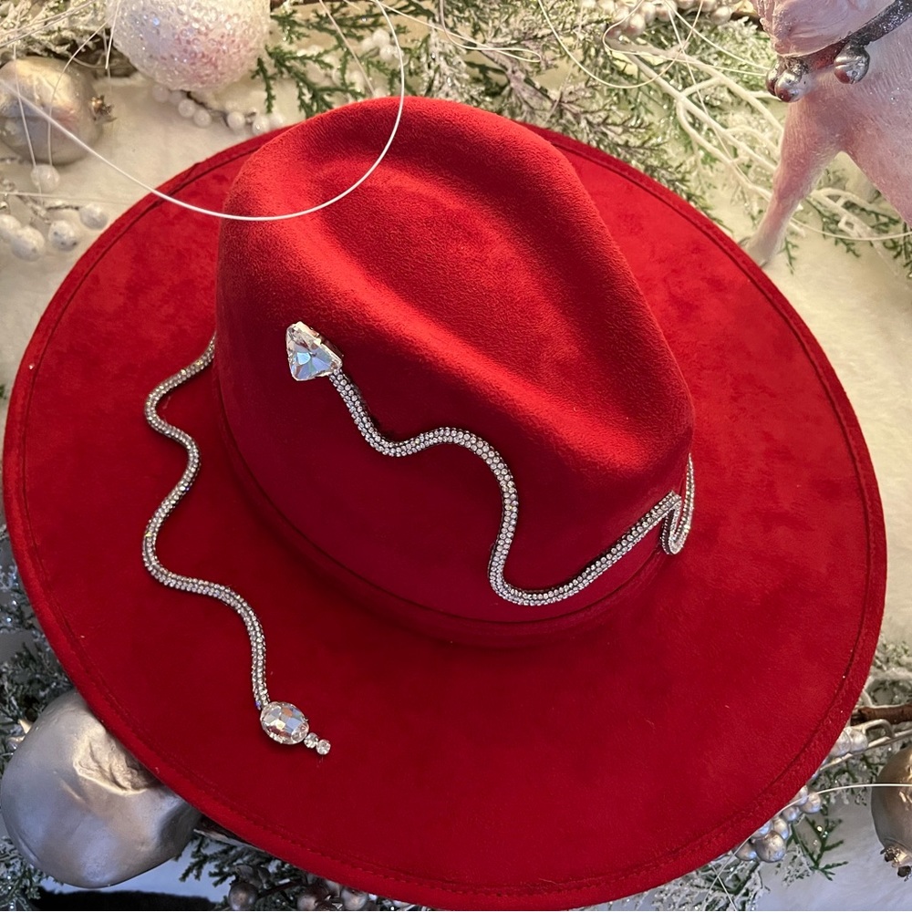 Red suede Fedora
